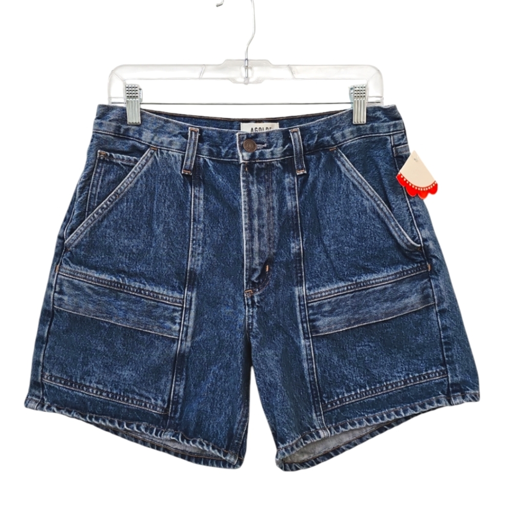Agolde Women Cooper Cargo Denim Jean Shorts Size 29 Blue Relaxed Mid Rise Pocket